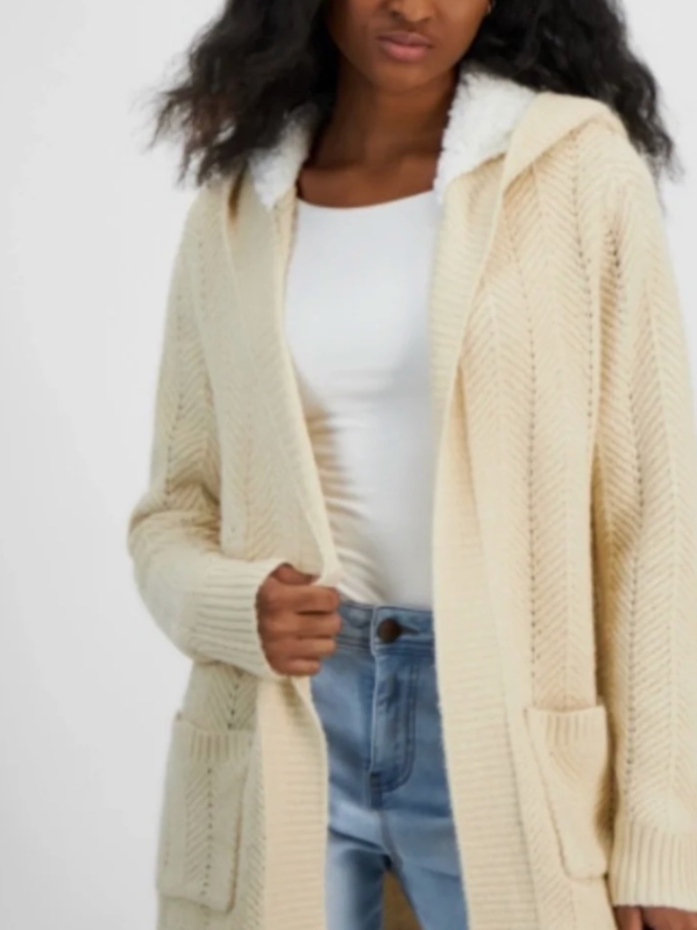Madden Girl Juniors' Faux Shearling Lined Open-Front Hoodie Cardigan -SIZE S NWT